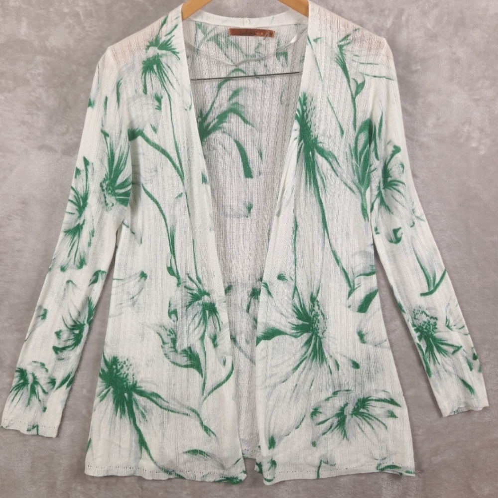 Belldini Linen blend Open Front Floral Cardigan Women's Size M Lightweight
